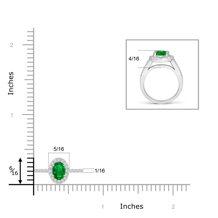 6x4mm AAAA Classic Oval Emerald Halo Ring with Diamond Accents in P950 Platinum ruler