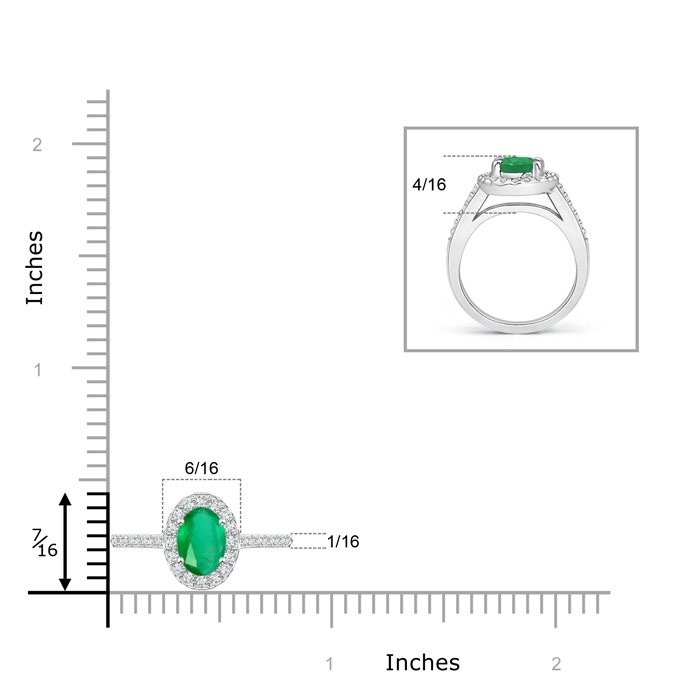 7x5mm A Classic Oval Emerald Halo Ring with Diamond Accents in P950 Platinum ruler