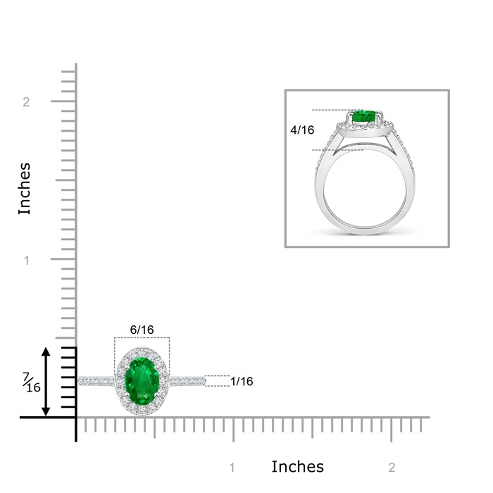 7x5mm AAAA Classic Oval Emerald Halo Ring with Diamond Accents in White Gold ruler