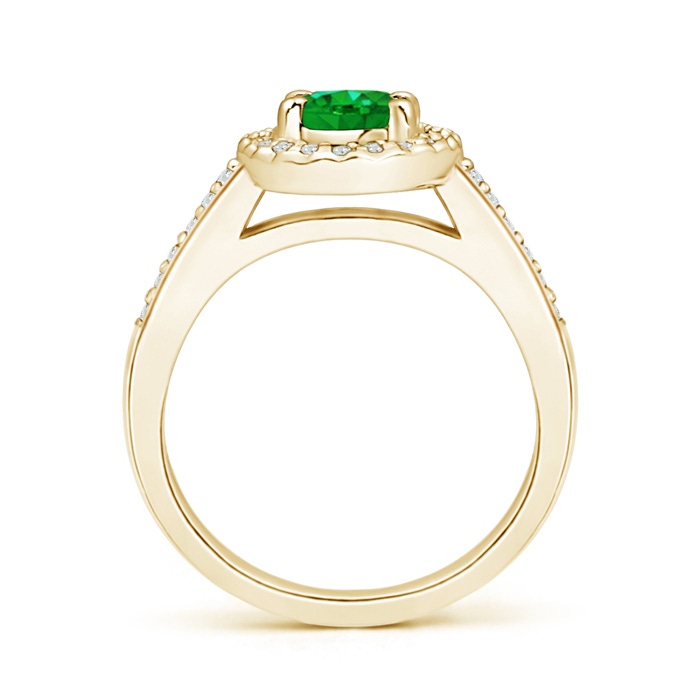 7x5mm AAAA Classic Oval Emerald Halo Ring with Diamond Accents in Yellow Gold side-1