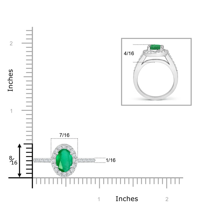 8x6mm A Classic Oval Emerald Halo Ring with Diamond Accents in P950 Platinum ruler