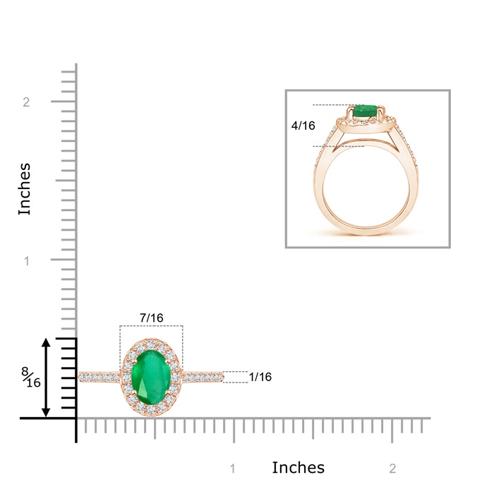 8x6mm A Classic Oval Emerald Halo Ring with Diamond Accents in Rose Gold ruler