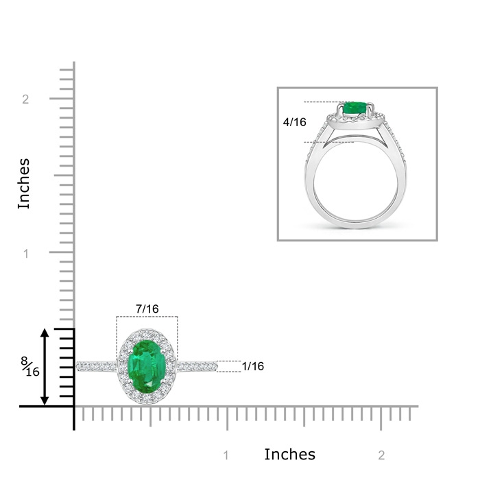 8x6mm AA Classic Oval Emerald Halo Ring with Diamond Accents in P950 Platinum ruler