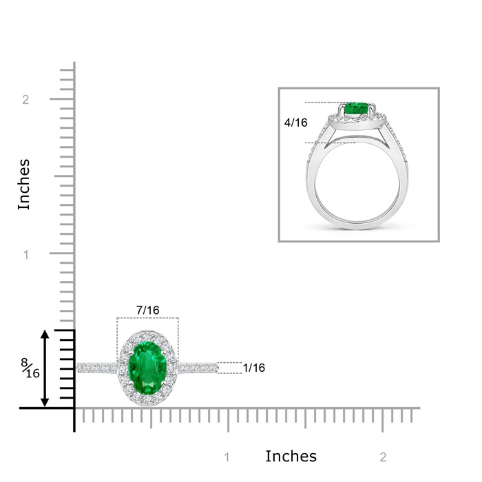 8x6mm AAA Classic Oval Emerald Halo Ring with Diamond Accents in White Gold Ruler