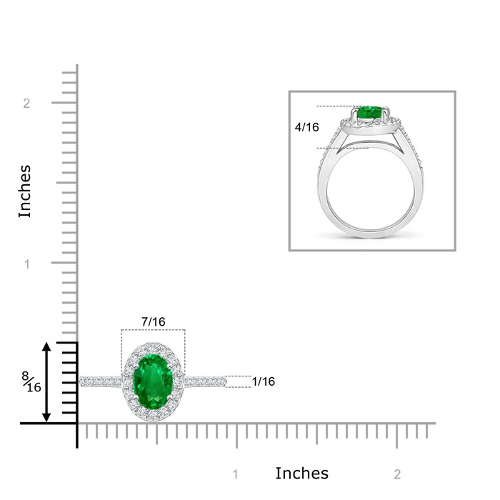 8x6mm AAAA Classic Oval Emerald Halo Ring with Diamond Accents in P950 Platinum ruler