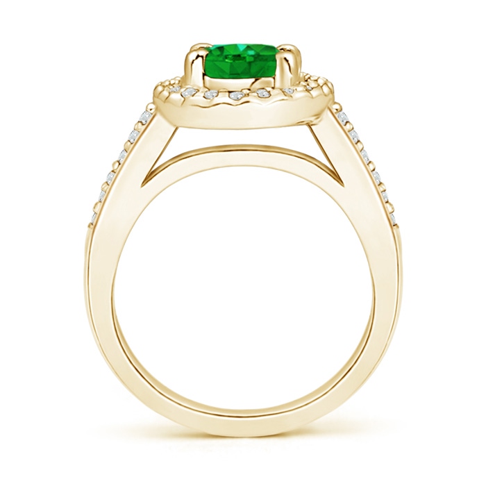 8x6mm AAAA Classic Oval Emerald Halo Ring with Diamond Accents in Yellow Gold side-1