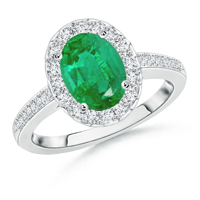 9x7mm AA Classic Oval Emerald Halo Ring with Diamond Accents in P950 Platinum 