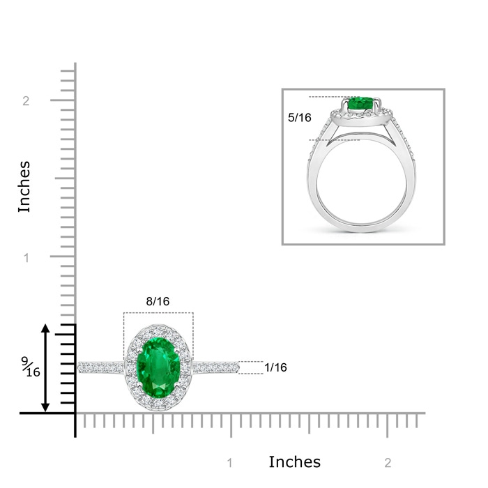 9x7mm AAA Classic Oval Emerald Halo Ring with Diamond Accents in White Gold ruler