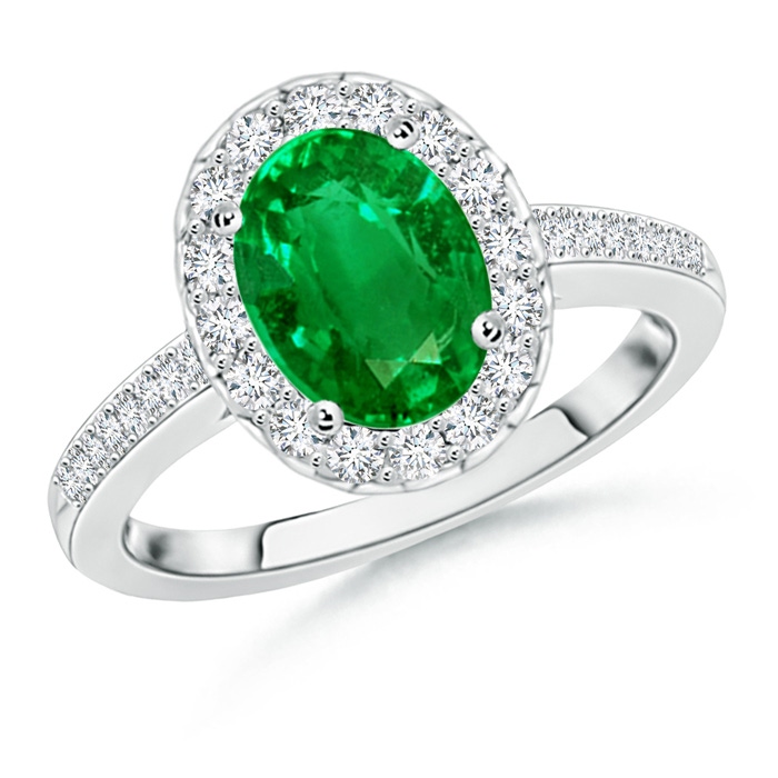 9x7mm AAAA Classic Oval Emerald Halo Ring with Diamond Accents in P950 Platinum 