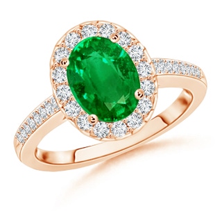 9x7mm AAAA Classic Oval Emerald Halo Ring with Diamond Accents in Rose Gold