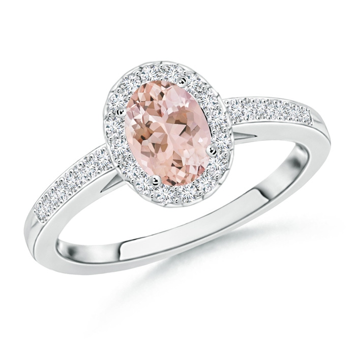 7x5mm AAAA Classic Oval Morganite Halo Ring with Diamond Accents in P950 Platinum