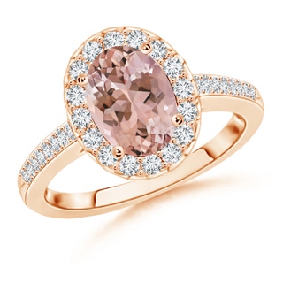 9x7mm AAAA Classic Oval Morganite Halo Ring with Diamond Accents in Rose Gold