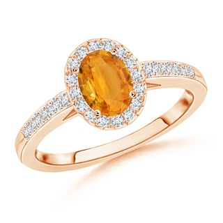 6x4mm A Classic Oval Orange Sapphire Halo Ring with Diamond Accents in Rose Gold