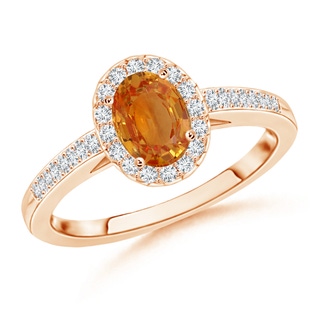 6x4mm AA Classic Oval Orange Sapphire Halo Ring with Diamond Accents in Rose Gold