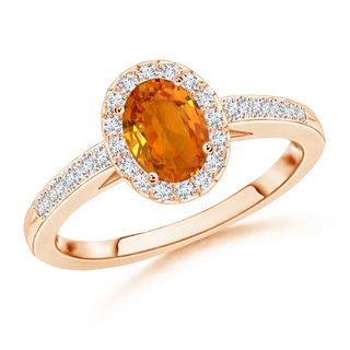 6x4mm AAA Classic Oval Orange Sapphire Halo Ring with Diamond Accents in Rose Gold