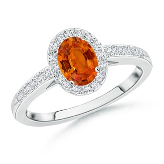 6x4mm AAAA Classic Oval Orange Sapphire Halo Ring with Diamond Accents in P950 Platinum