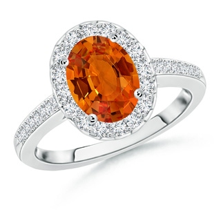 8x6mm AAAA Classic Oval Orange Sapphire Halo Ring with Diamond Accents in P950 Platinum