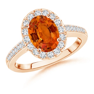 8x6mm AAAA Classic Oval Orange Sapphire Halo Ring with Diamond Accents in Rose Gold