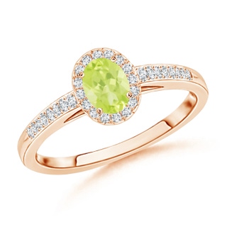 5x3mm A Classic Oval Peridot Halo Ring with Diamond Accents in 9K Rose Gold
