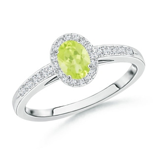 5x3mm A Classic Oval Peridot Halo Ring with Diamond Accents in P950 Platinum