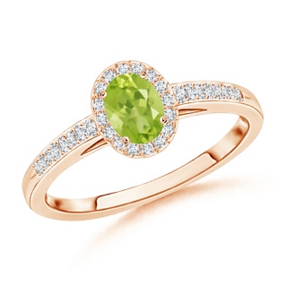 5x3mm AA Classic Oval Peridot Halo Ring with Diamond Accents in Rose Gold