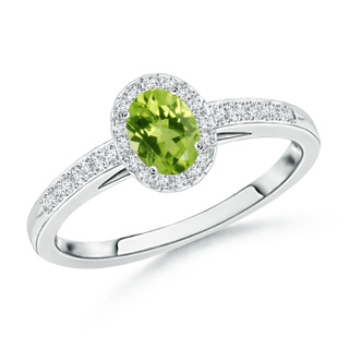 5x3mm AAA Classic Oval Peridot Halo Ring with Diamond Accents in 9K White Gold