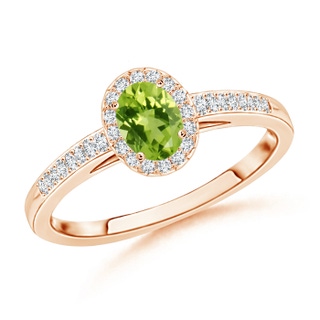 5x3mm AAA Classic Oval Peridot Halo Ring with Diamond Accents in Rose Gold
