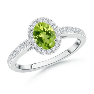 6x4mm AAA Classic Oval Peridot Halo Ring with Diamond Accents in White Gold