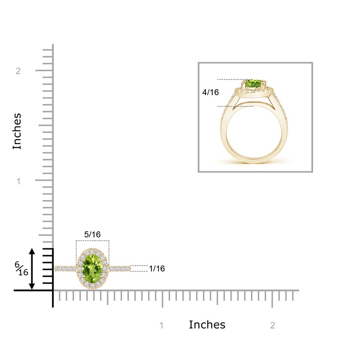 6x4mm AAA Classic Oval Peridot Halo Ring with Diamond Accents in Yellow Gold product image