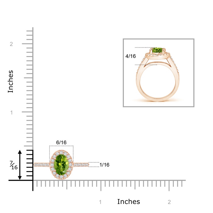 7x5mm AAAA Classic Oval Peridot Halo Ring with Diamond Accents in Rose Gold product image