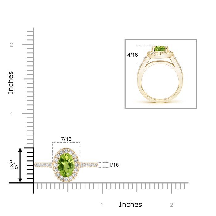 8x6mm AAA Classic Oval Peridot Halo Ring with Diamond Accents in Yellow Gold product image