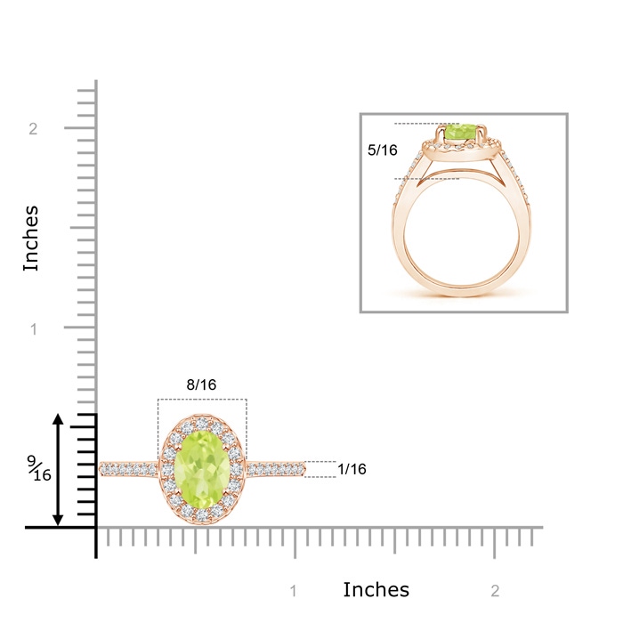 9x7mm A Classic Oval Peridot Halo Ring with Diamond Accents in Rose Gold product image