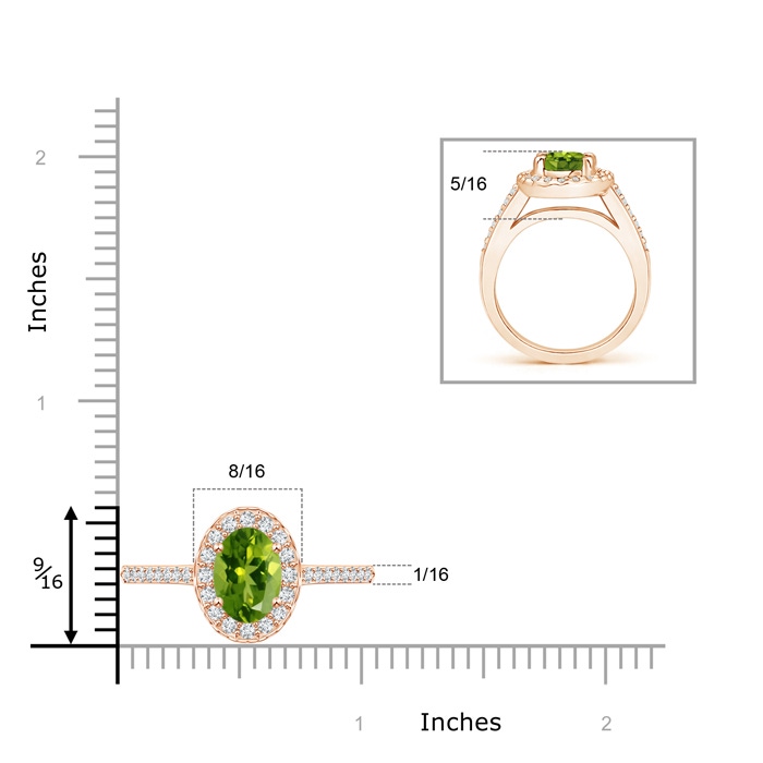 9x7mm AAAA Classic Oval Peridot Halo Ring with Diamond Accents in Rose Gold product image