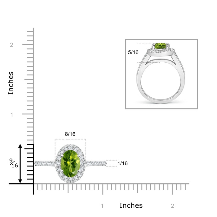 9x7mm AAAA Classic Oval Peridot Halo Ring with Diamond Accents in White Gold product image