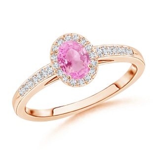 5x3mm A Classic Oval Pink Sapphire Halo Ring with Diamond Accents in Rose Gold