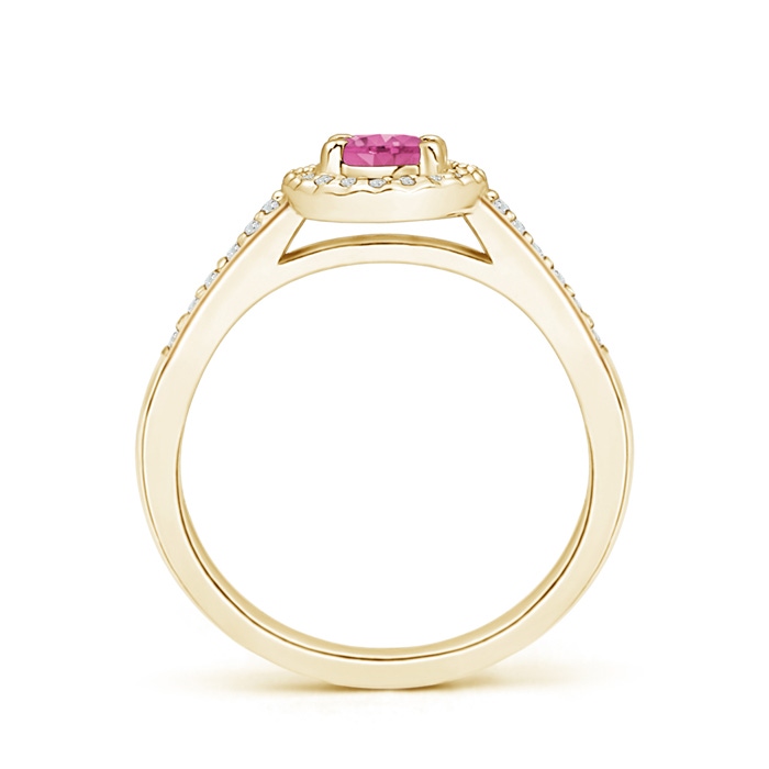 6x4mm AAA Classic Oval Pink Sapphire Halo Ring with Diamond Accents in 9K Yellow Gold product image