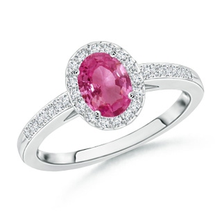 6x4mm AAAA Classic Oval Pink Sapphire Halo Ring with Diamond Accents in White Gold