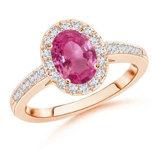 8x6mm AAAA Classic Oval Pink Sapphire Halo Ring with Diamond Accents in 9K Rose Gold