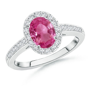 8x6mm AAAA Classic Oval Pink Sapphire Halo Ring with Diamond Accents in P950 Platinum