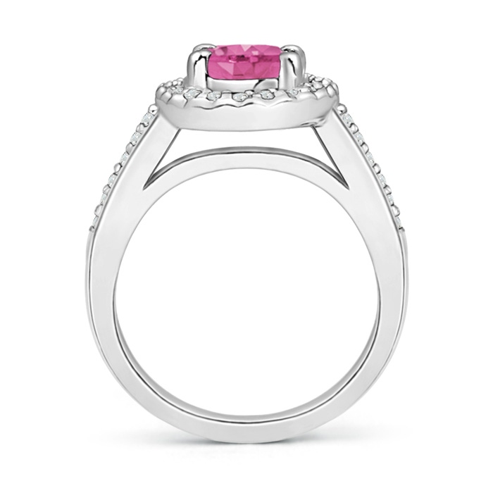 9x7mm AAA Classic Oval Pink Sapphire Halo Ring with Diamond Accents in White Gold Side-1