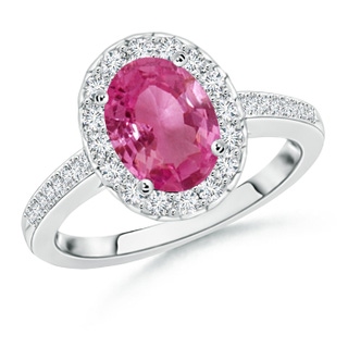 9x7mm AAAA Classic Oval Pink Sapphire Halo Ring with Diamond Accents in P950 Platinum