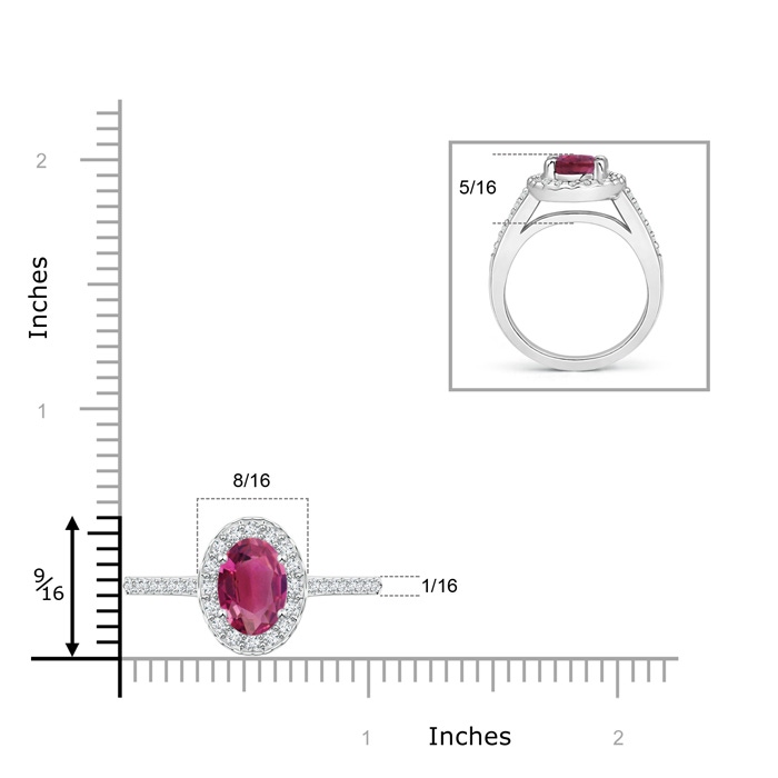 9x7mm AAAA Classic Oval Pink Tourmaline Halo Ring with Diamond Accents in White Gold Product Image