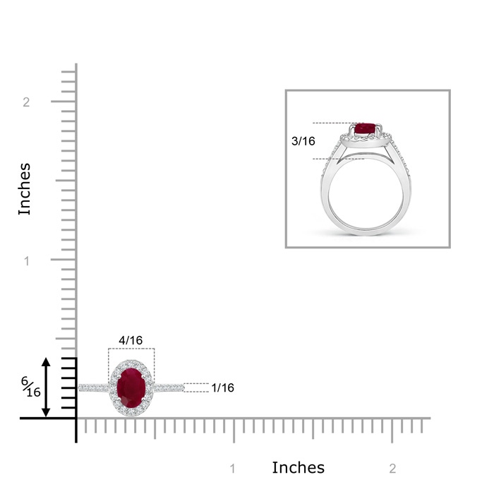 5x3mm A Classic Oval Ruby Halo Ring with Diamond Accents in P950 Platinum ruler