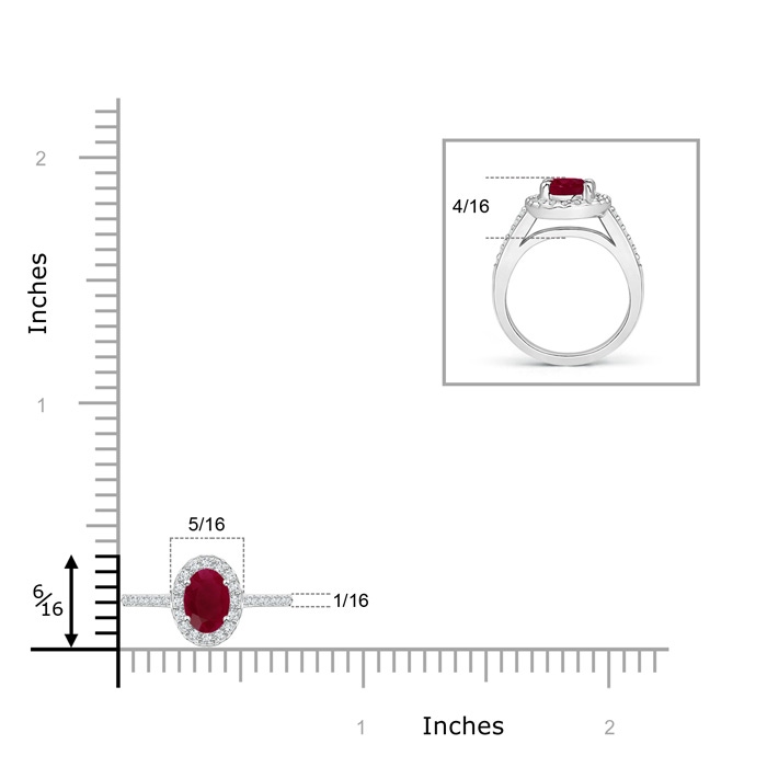 6x4mm A Classic Oval Ruby Halo Ring with Diamond Accents in P950 Platinum ruler