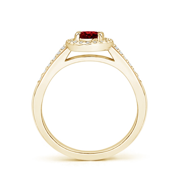6x4mm AAAA Classic Oval Ruby Halo Ring with Diamond Accents in Yellow Gold Side-1