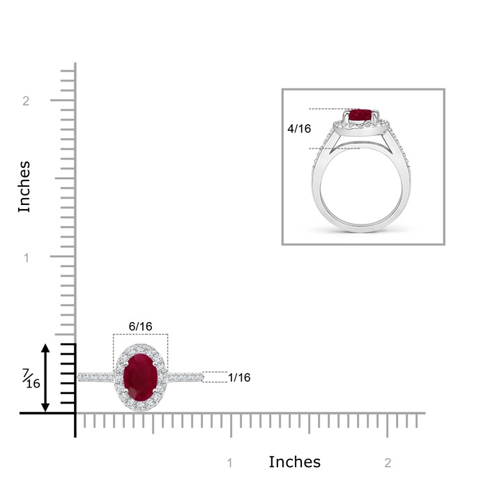 7x5mm A Classic Oval Ruby Halo Ring with Diamond Accents in P950 Platinum ruler