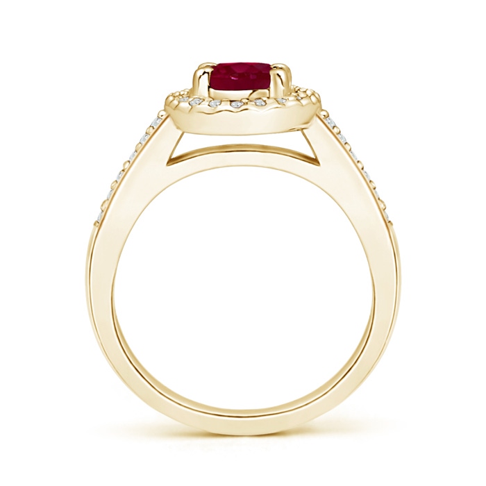 7x5mm A Classic Oval Ruby Halo Ring with Diamond Accents in Yellow Gold side-1