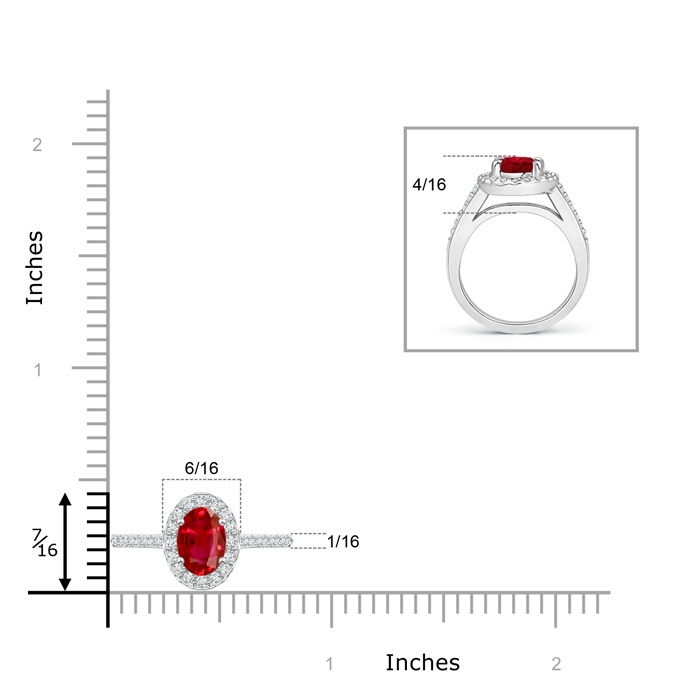 7x5mm AAA Classic Oval Ruby Halo Ring with Diamond Accents in P950 Platinum ruler