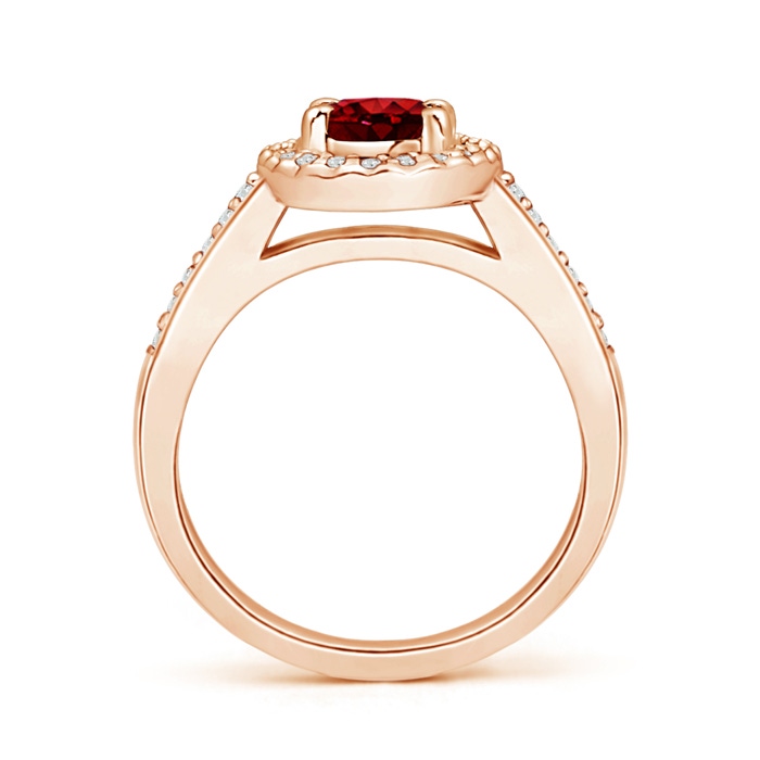 7x5mm AAAA Classic Oval Ruby Halo Ring with Diamond Accents in Rose Gold Side-1