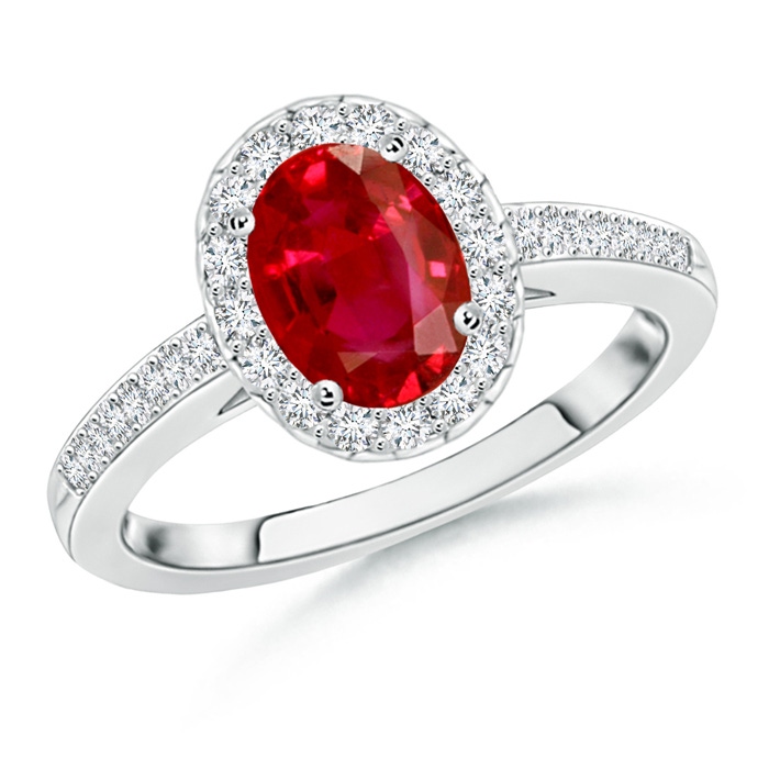 8x6mm AAA Classic Oval Ruby Halo Ring with Diamond Accents in P950 Platinum 